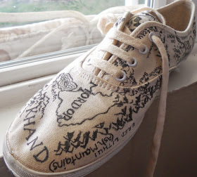 mordor map on white canvas shoe