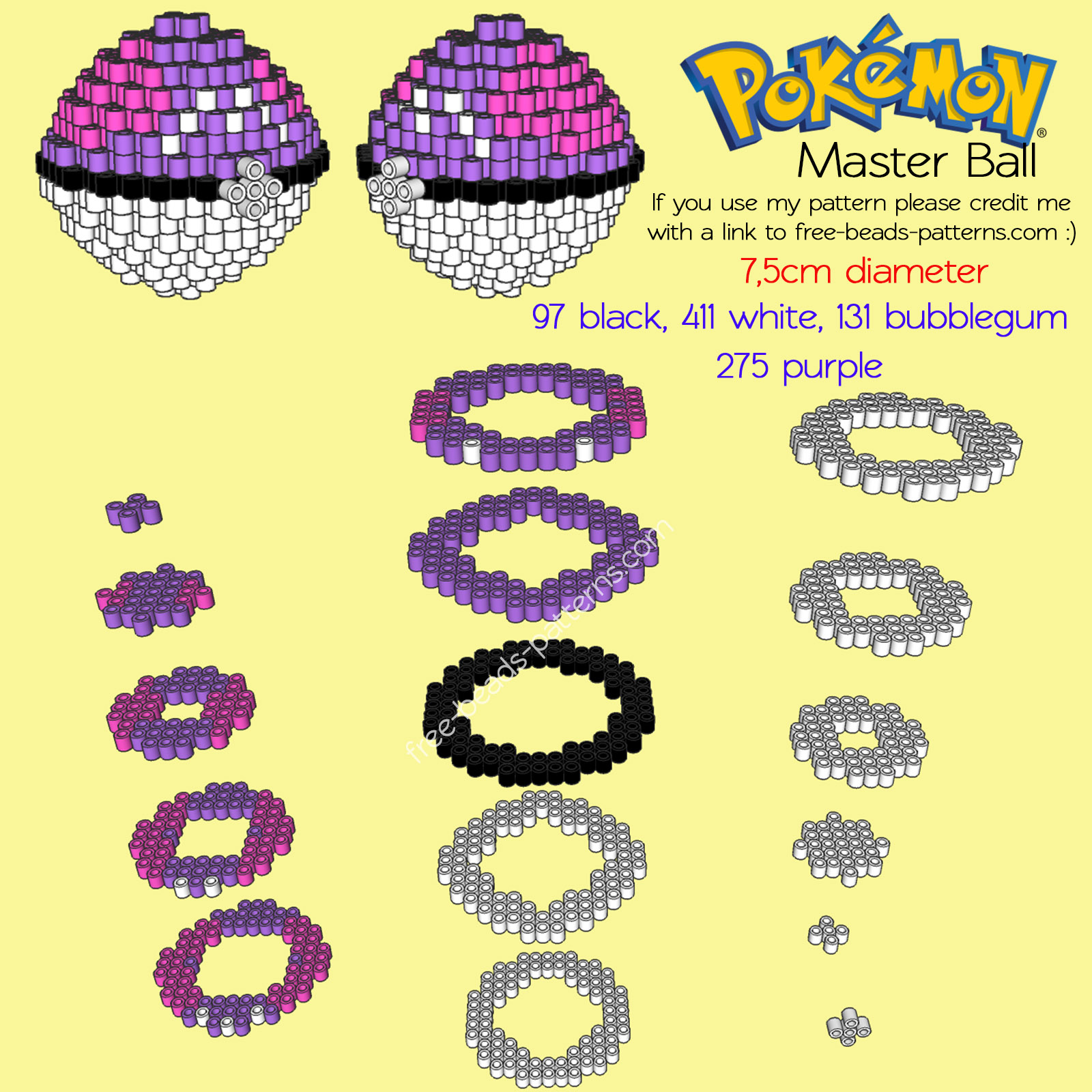 pokemon pokeball master ball 3d perler bead pattern