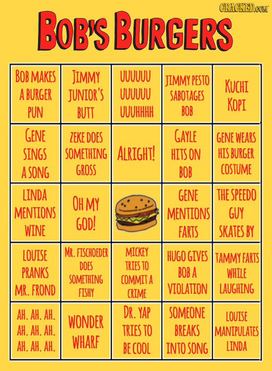 bobs burger bingo card