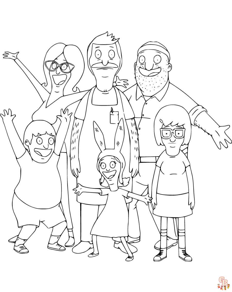 bobs burger crew with teddy coloring page