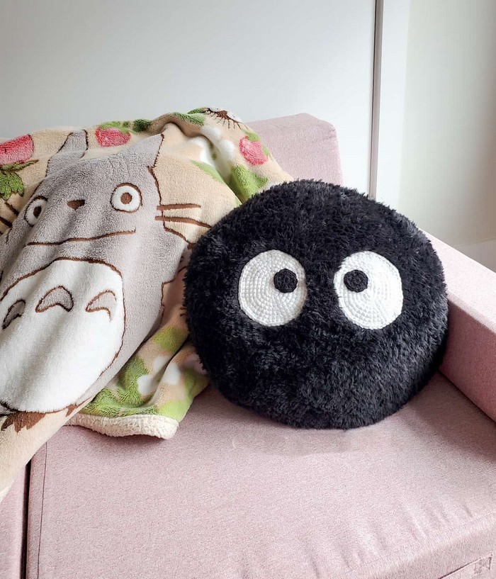 crochet soot Sprite pillow and blankets