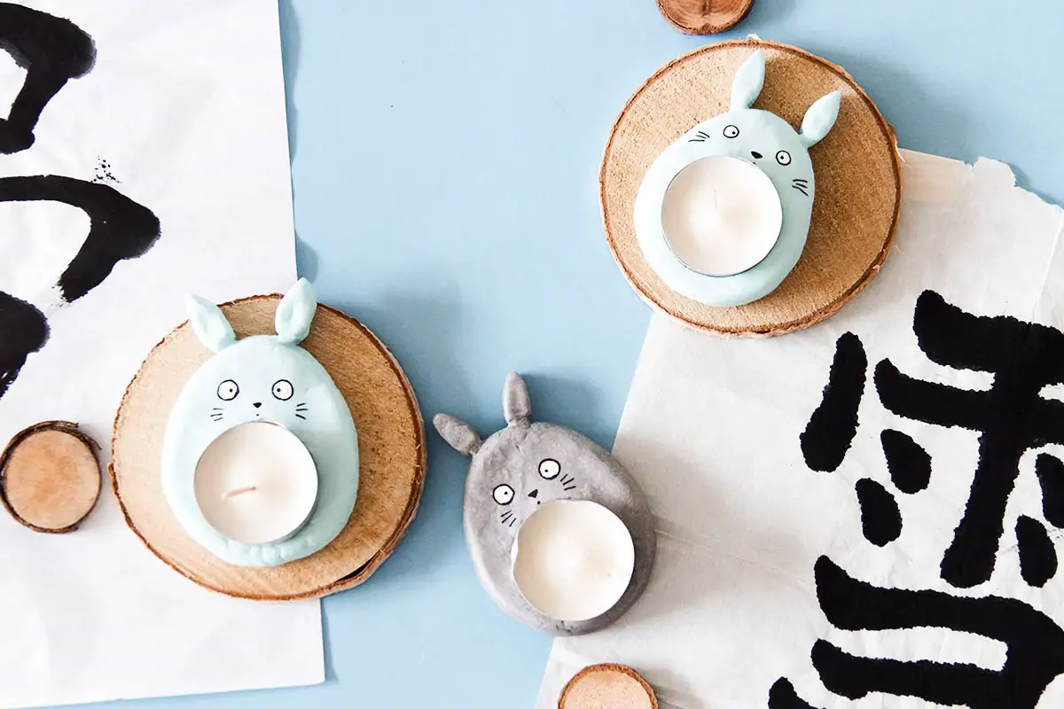 diy Totoro candle holders polymer clay