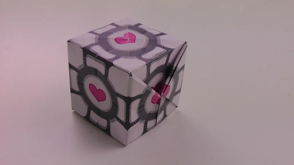 origami companion cube from portal video game