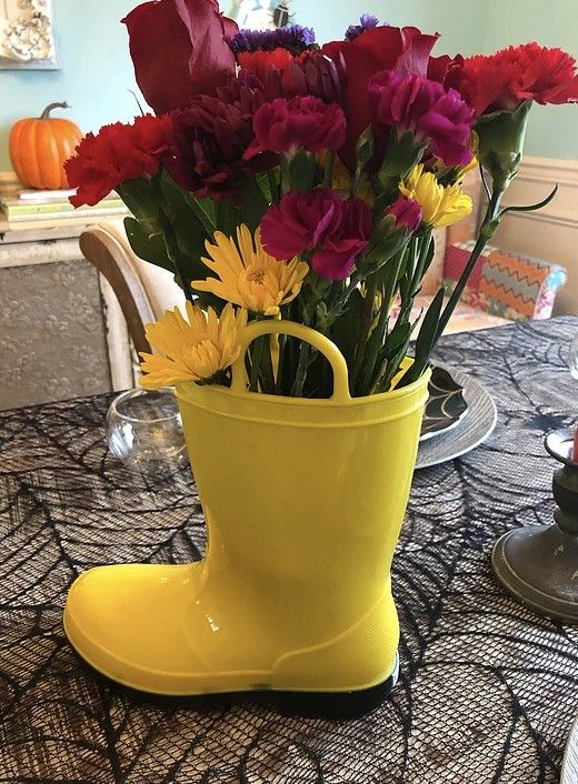 yellow boot with flowers decoration