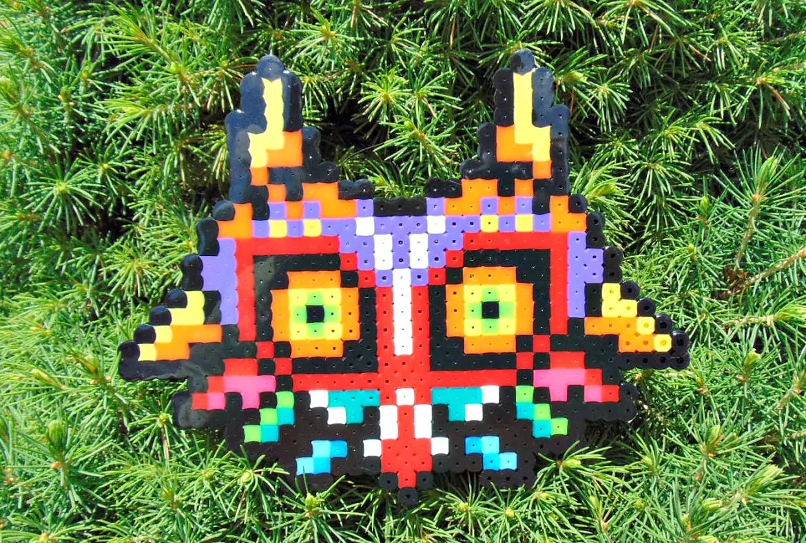 Majora's mask Perler Bead creation on a tree